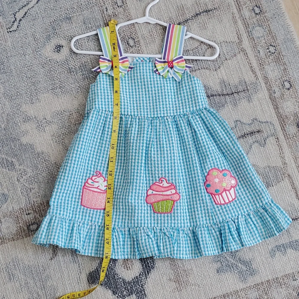 Emily Rose Baby Girls Turquise Seersucker Glitter Cupcake Party Dress Sz18m